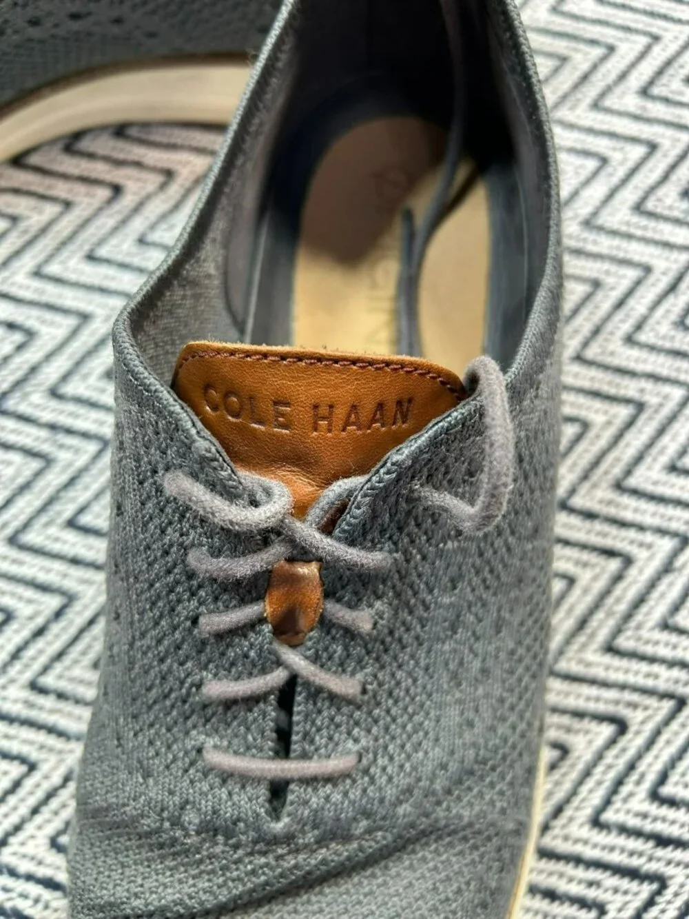 Cole Haan Mens Original Grand Wingtip Oxfords Gray Knit US 11 Lightweight Pre-Ow